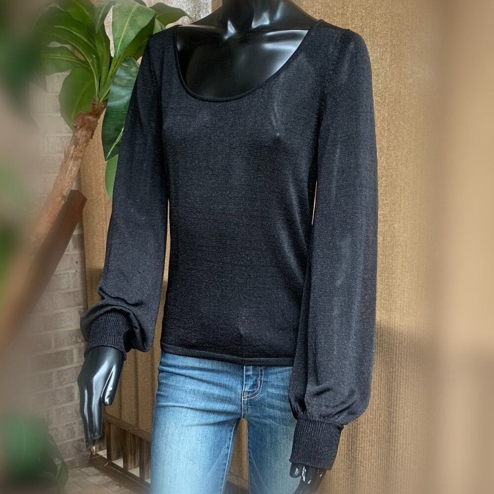 Keepsake Long Sleeve Semi Transparent Metallic Sheen Boatneck Top